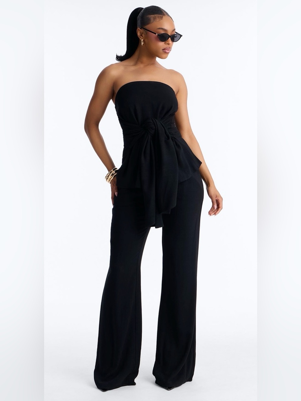 Tie Front Linen Wide Leg Pant Set